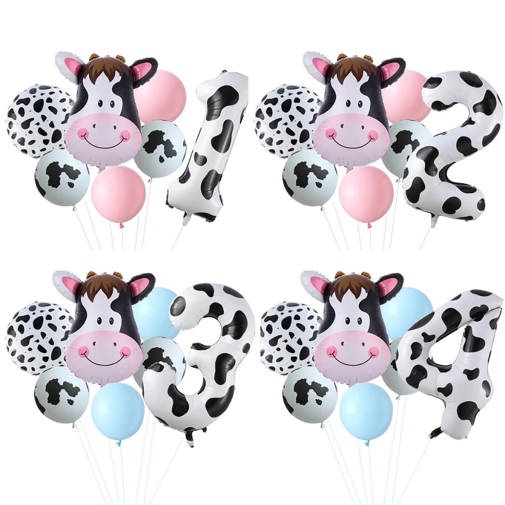 7pcs Farm Pink Blue Cowboy Animal Tema Vaca Azul Conjunto De Balões De Aniversário 40 Polegadas Impressão Número 1-9 Cow