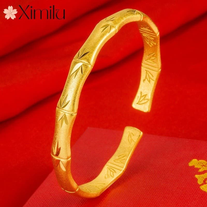 ❤ Pulseira banhada a ouro 18k de bambu fosco Original aberta joias unissex