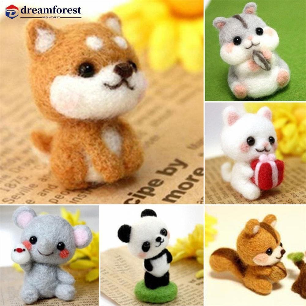 DREAMFOREST Kit De Feltro Não Acabado Coleção De Animais Fofos Panda Esquilo Gato Tartaruga Boneca De Lã Cutucado Kittin
