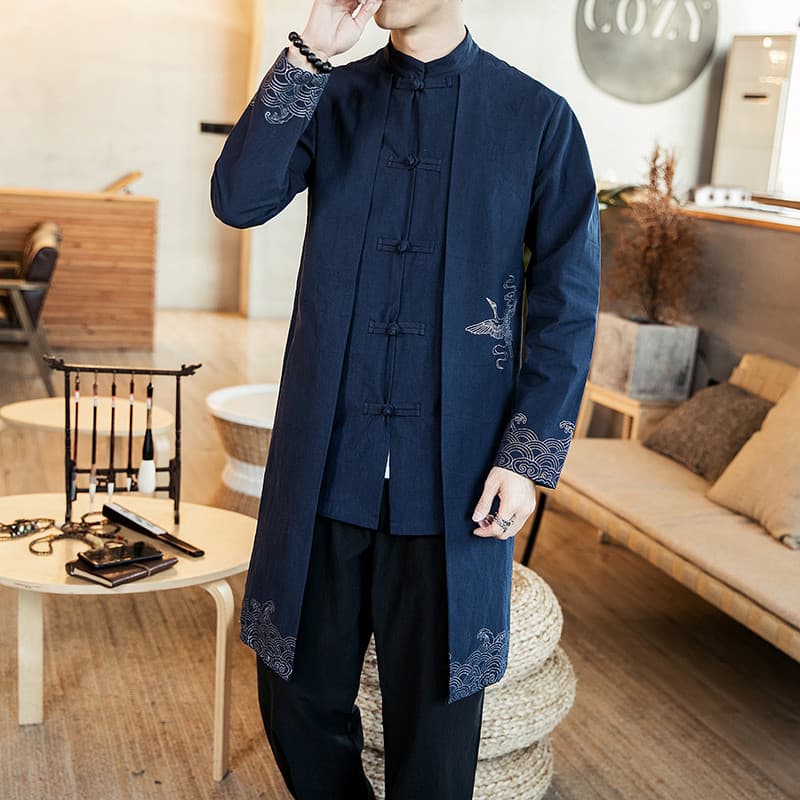 Estilo chinês roupas masculinas estilo étnico Tang terno jaqueta masculina juventude blusão de comprimento médio outono