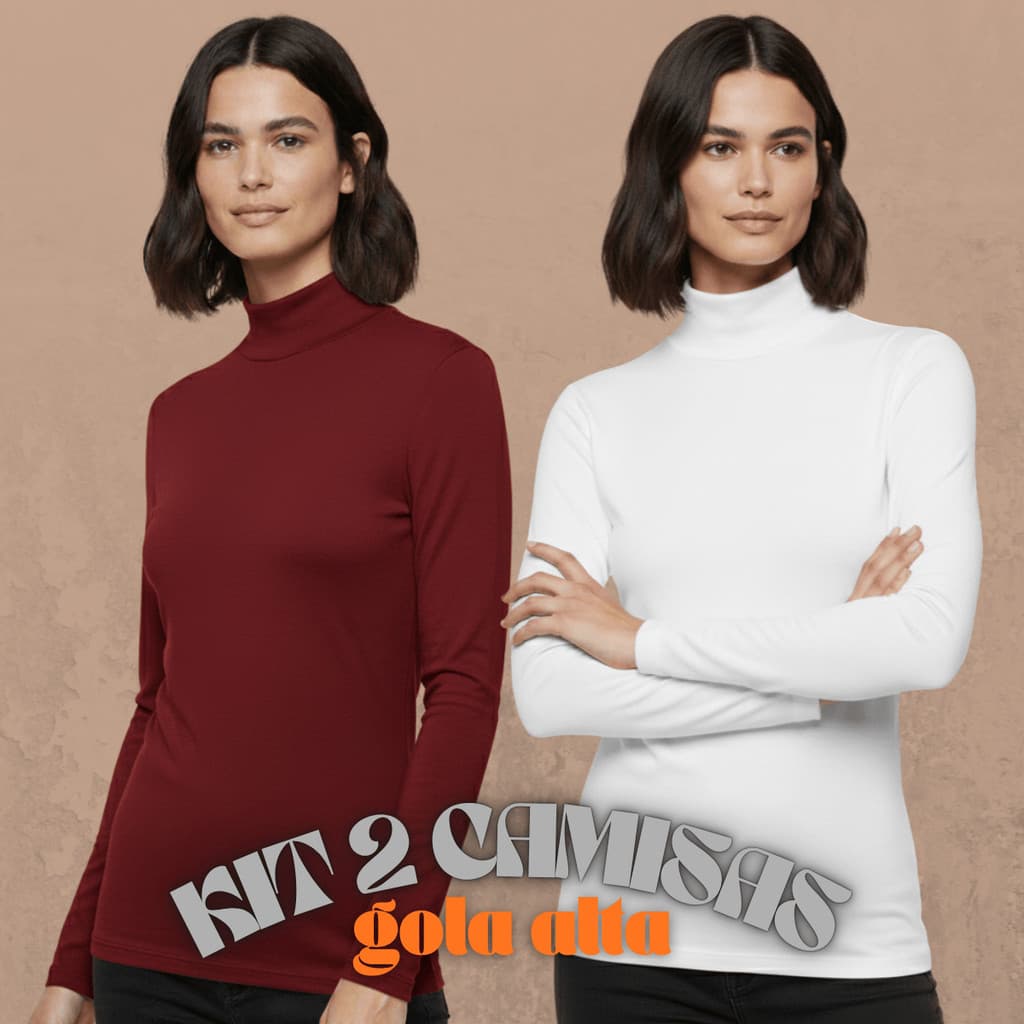 Kit 02 Camisetas Gola Alta Proteção UV Térmica Manga Longa Segunda Pele Básica Cacharrel Suéter