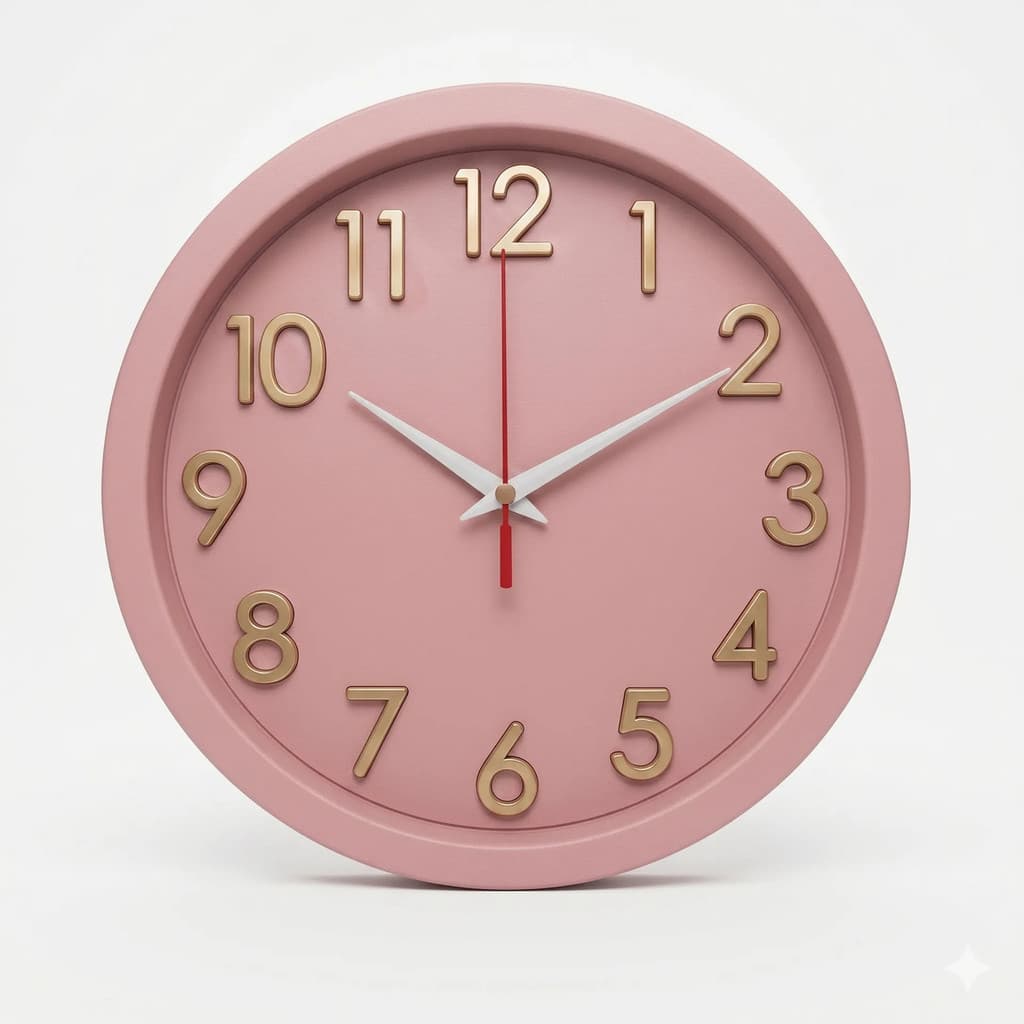 Relógio Parede Rosa 24cm Silencioso S/ Tic-Tac Números Dourado 3D Moderno Decoração Sala Quarto