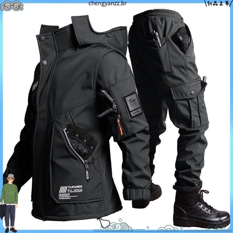 Roupas de assalto masculinas 2024 novo conjunto de roupas militares verdes ao ar livre, casaco de inverno macio, táticas