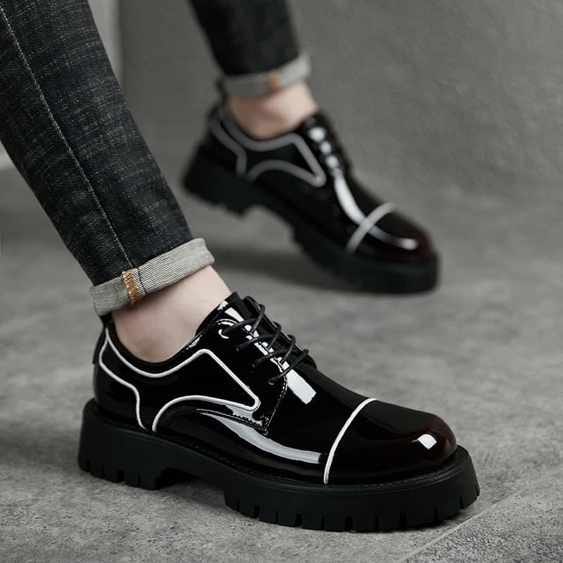 Sapatos de couro casuais masculinos negócios juventude versão coreana tendência da moda britânica couro brilhante sola g