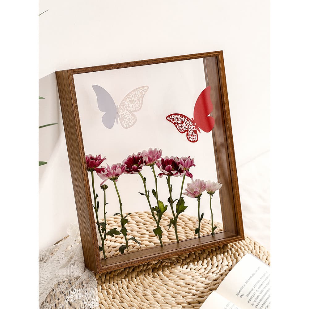 Flores secas moldura de foto oco dupla face transparente quadro ornamentos amostra diy rosa preservada flor Mart mesa pr