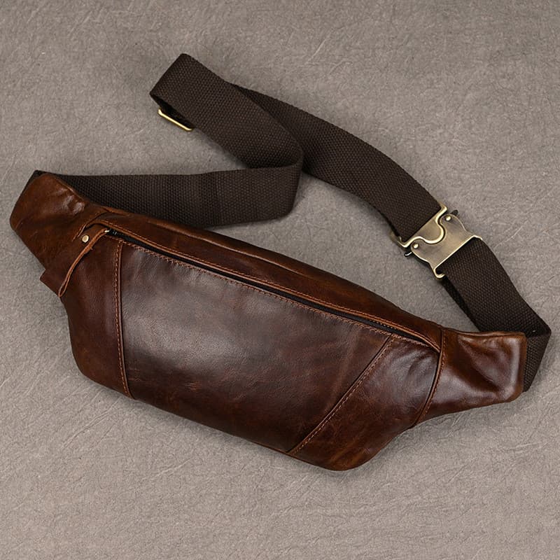 Bolsa de peito para celular, bolsa de couro masculina esportiva de primeira camada de couro retrô Casual pequena bolsa d