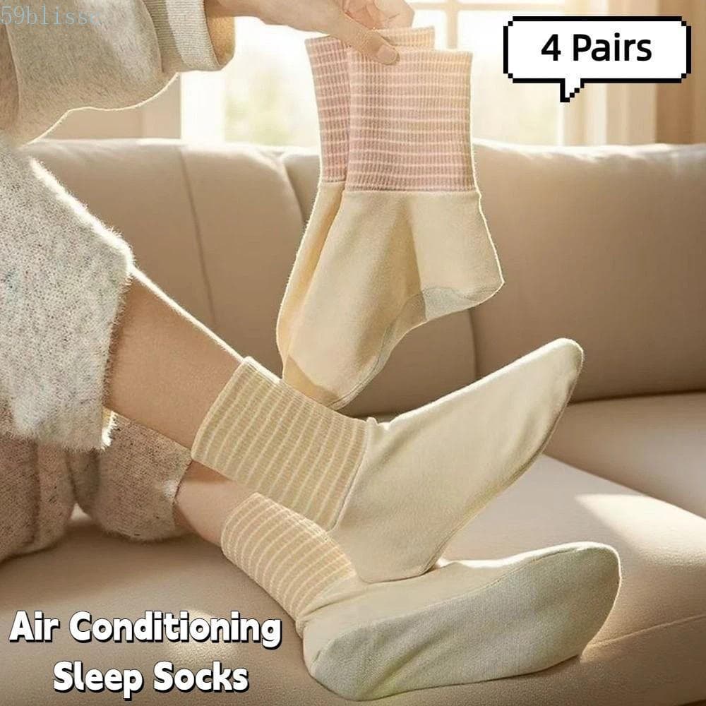 BLISSC 4 Pares De Meias Listradas De Desenho Animado , Antiderrapantes Para Dormir Com Ar Condicionado , Grossas