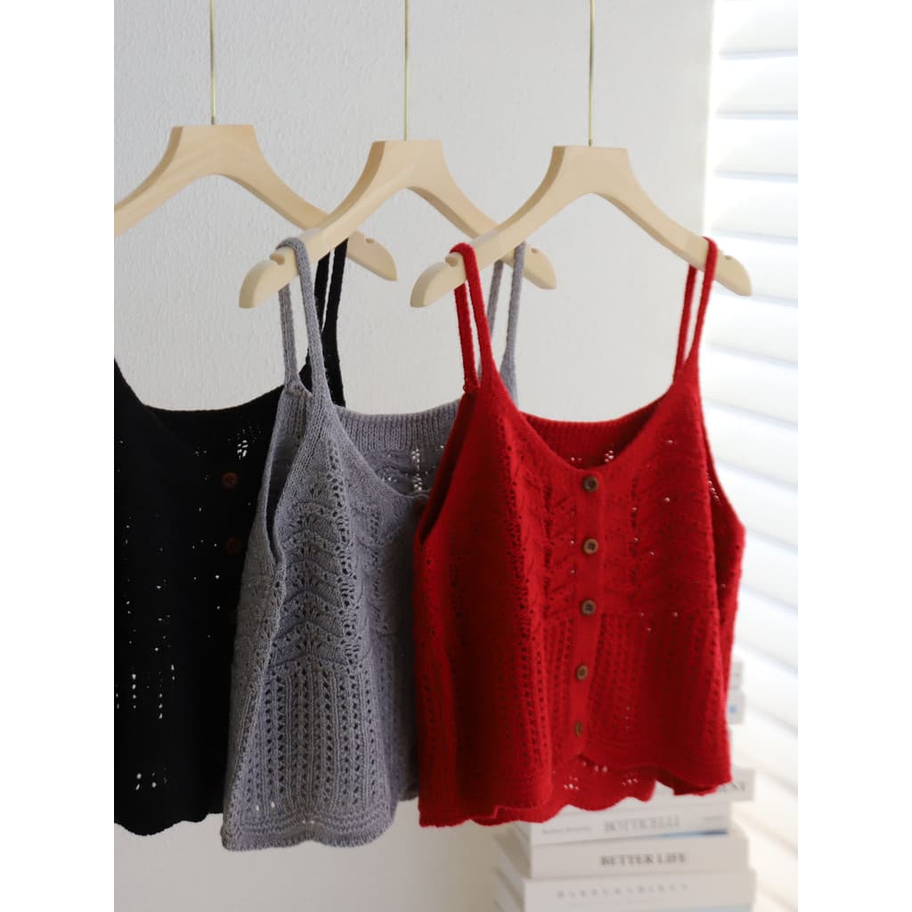 Camisola de botão de renda oca camisola feminina interior superior exterior blusa única outono em camadas colete