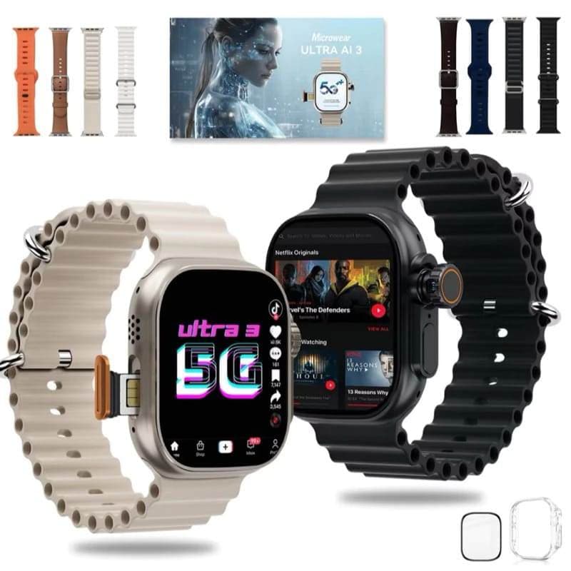 ⌚ Smartwatch  Microwear Ultra 3 AI 5G Android Chip Câmera AMOLED 2GB 16GB WhatsApp GPS Ligações WiFi
