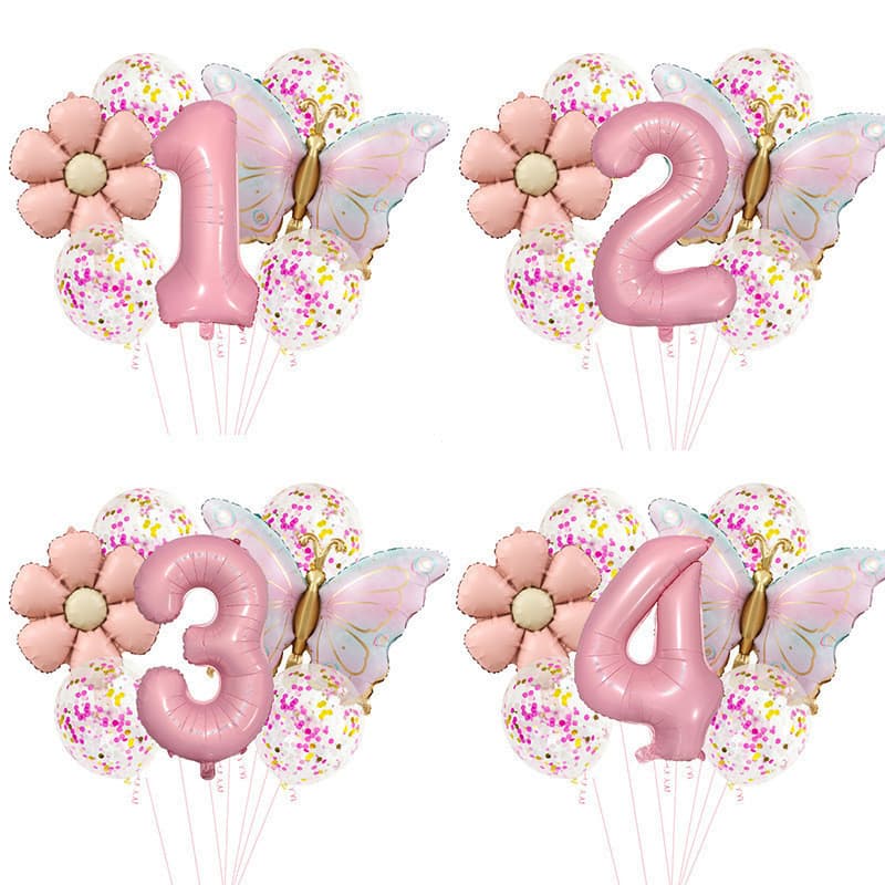 Fosco margarida rosa borboleta balão conjunto confetes látex decoração crianças festa de aniversário carnaval decoração