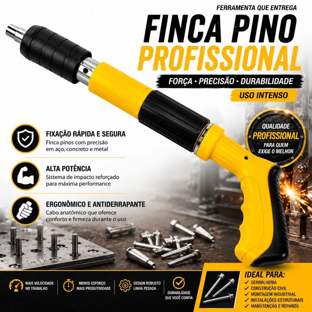 Pinador Profissional Pistola De Pino Fixação Direta Profissional 5 Níveis Uso Pesado Com Maleta