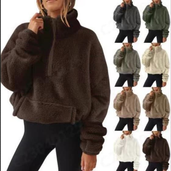Cross-Border 2026 outono inverno europeu americano novo produto de pelúcia senhoras meio zíper gola alta Sw