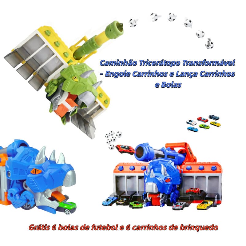 Presente Infantil Tricerátopo Dinossauro – Engole Carrinhos, Lança Futebol e Pequenos Carros, e Armazena Tudo!