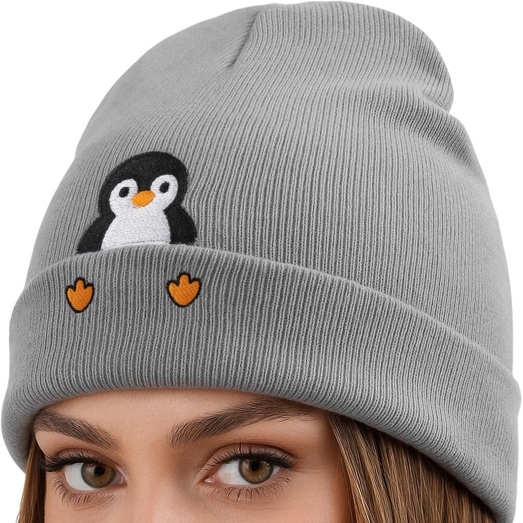 Gorro de Pinguim para Amantes de Pinguins, Chapéu de Inverno Tricotado, Boné Bordado Fofo com Aba para Mulheres e Homens