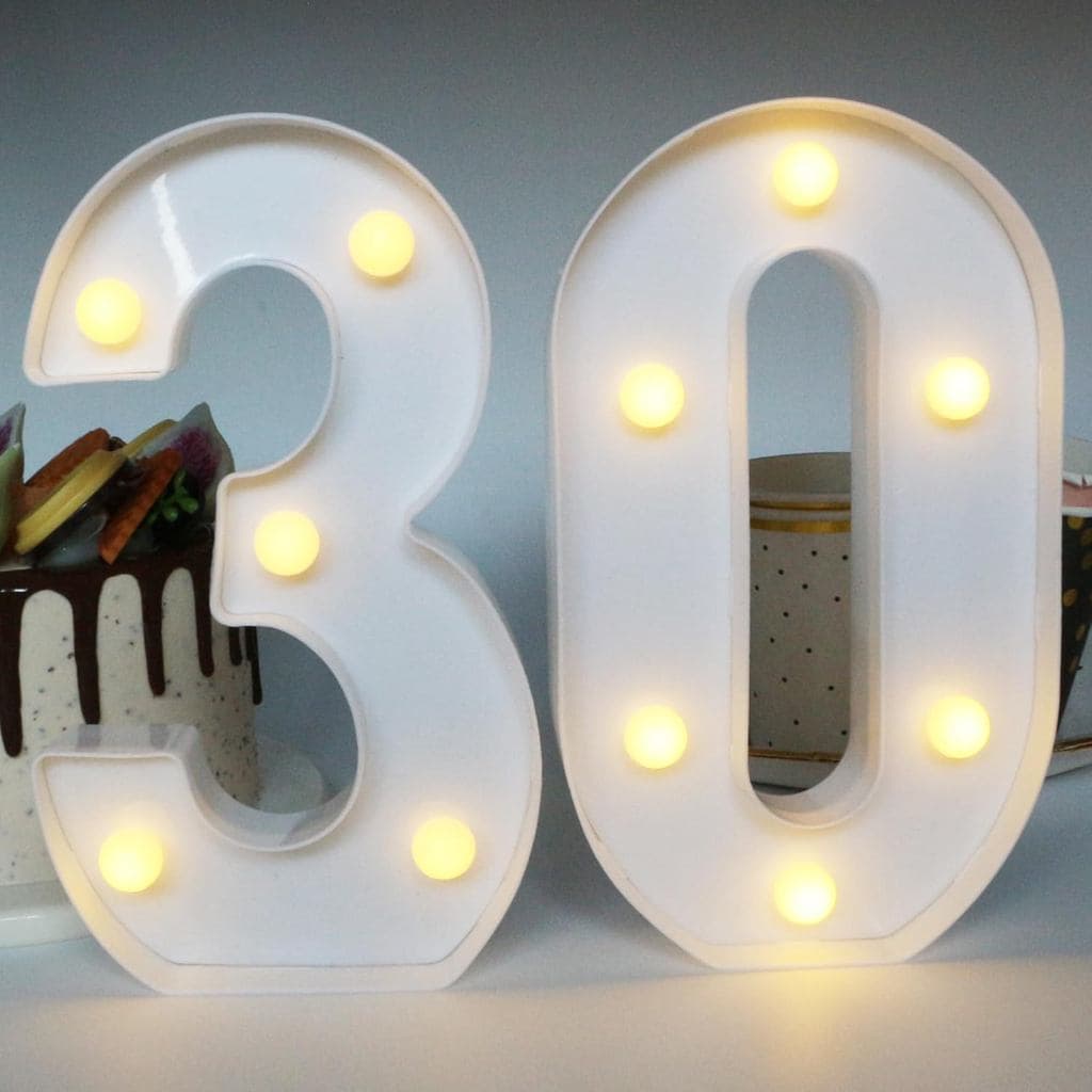 Altura: 7,88 polegadas. Letreiro Luminoso com o Número 30 para Decoração de Festa, Decorações de Aniversário de 30 Anos