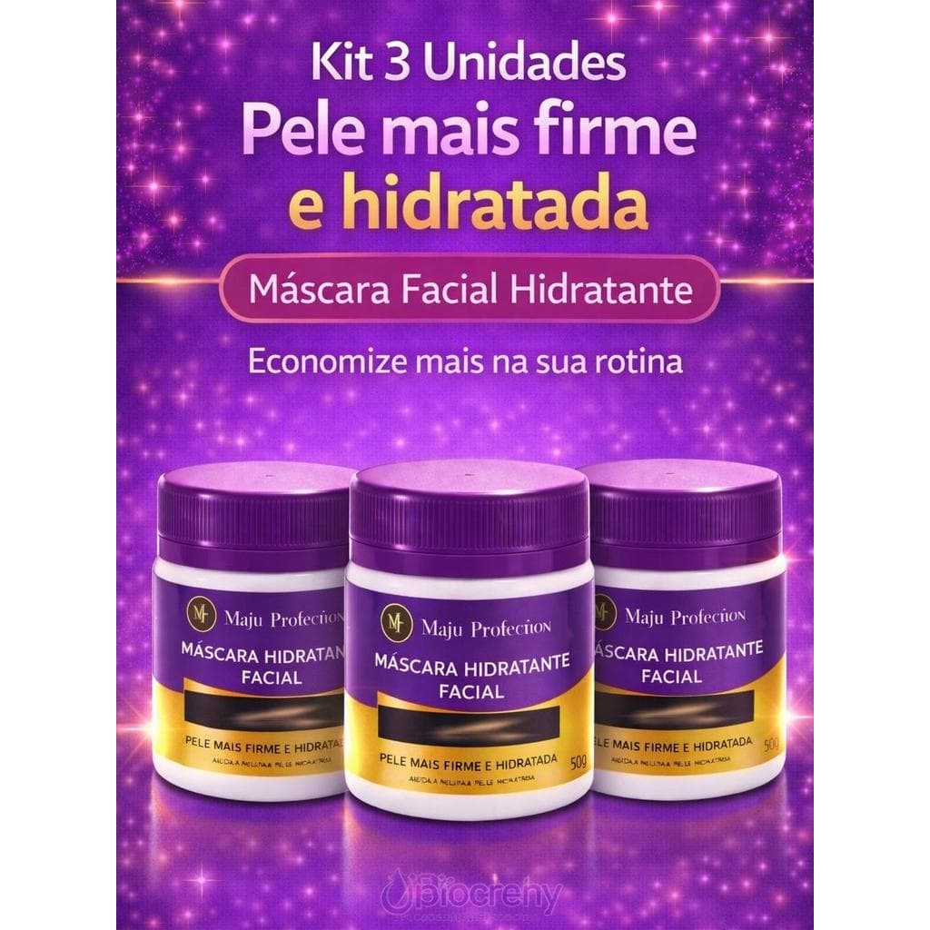 Kit 3 Máscaras Faciais Hidratantes 50g Rotina Completa para Pele Mais Macia