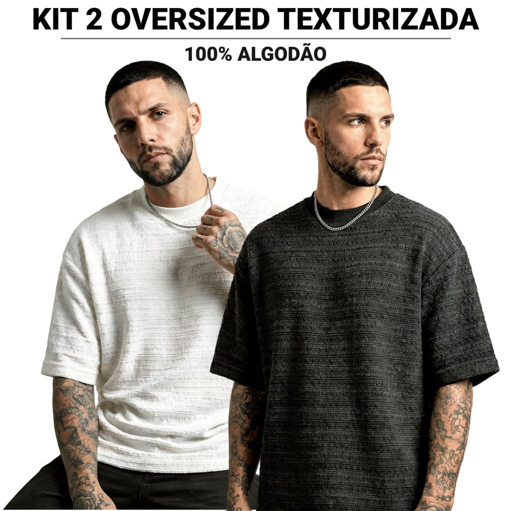 Kit 2 Camisetas Oversized Masculina 100% Algodão Texturizada Streetwear Báica Lisa Caual Dia a Dia