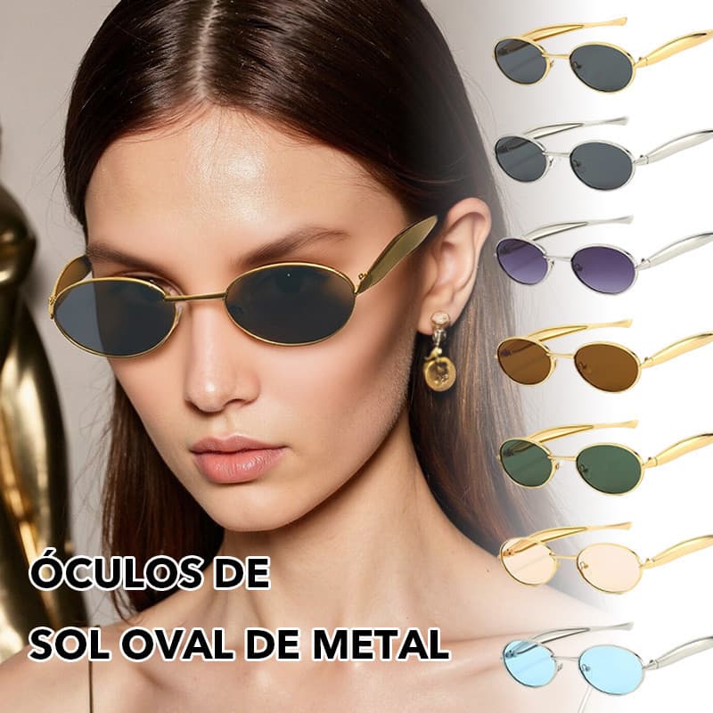 Óculos de sol ovais retrô/armação de Metal UV400-unissex