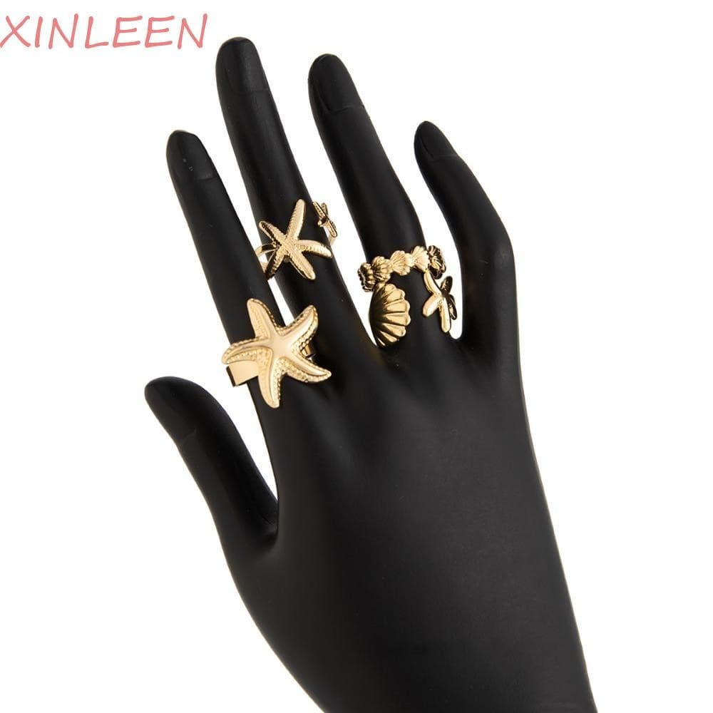 Conjunto De Anel De Estrela Do Mar XINLEEN , Concha De Ouro Prateado , Corrente Corporal Ajustável De Liga , Correntes D