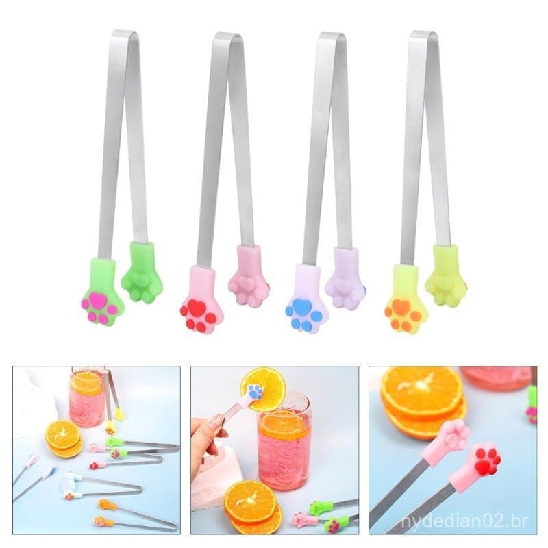 Hi * 2 Peças Silicone Pinças Fofas Coloridas Gatos Patas Formato Para Servir Lanches Doces Frutas E Cubos Gel