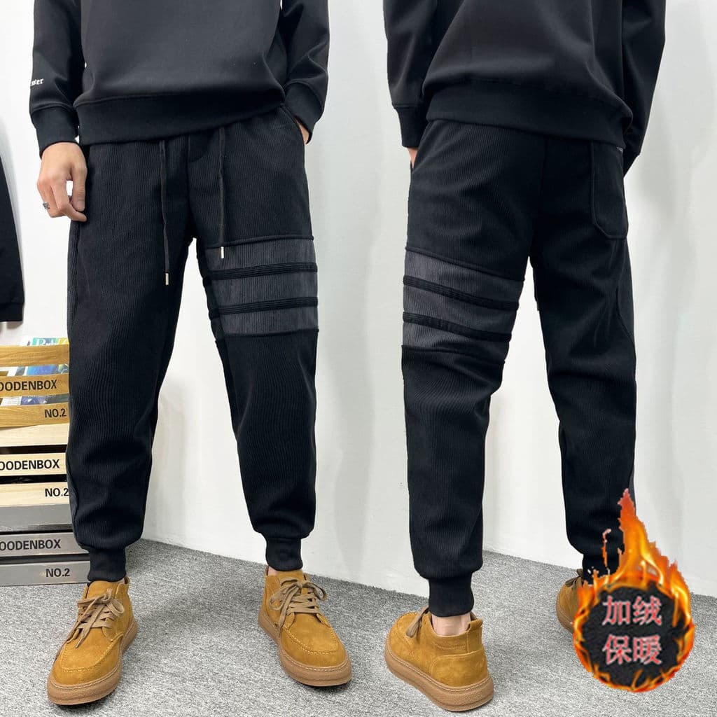 Outono inverno forro de lã calças espessadas calças casuais masculinas macacão solto Sweatpants Harem calças Street Wear