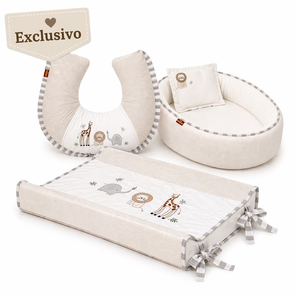 Kit Ninho Redutor + Almofada Amamentação e Trocador Bordados Menina Menino 100% Algodão Batistela