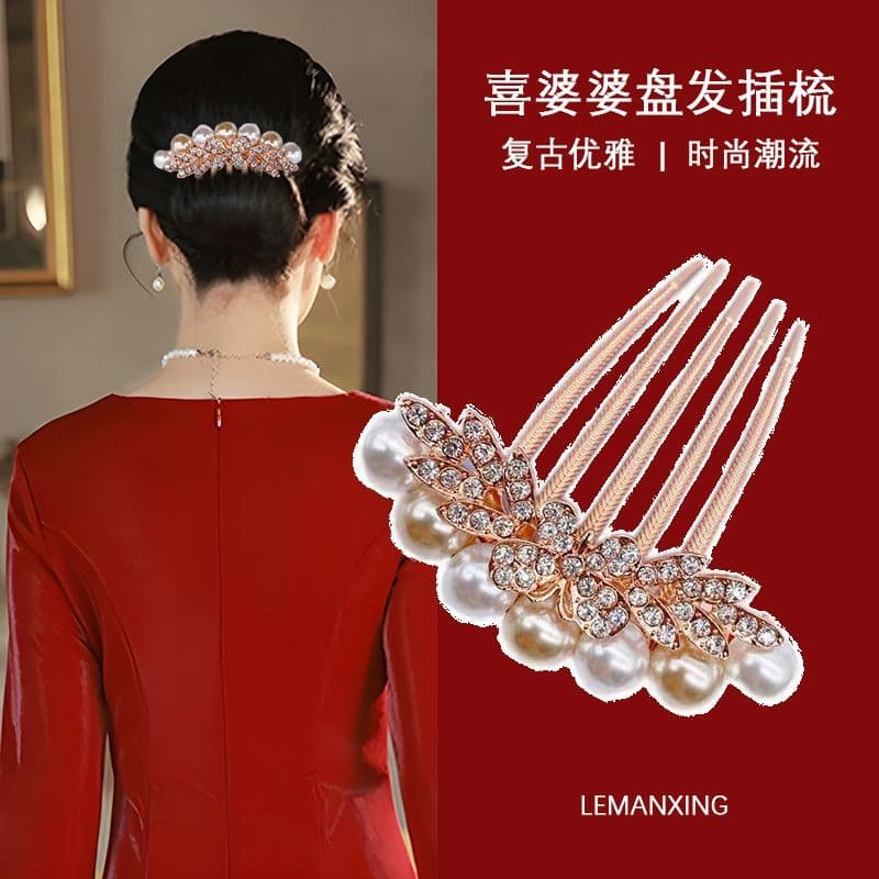 Feliz mãe Cheongsam pérola strass pente de cabelo avó placa acessórios para o cabelo brinde vestido noiva banquete de ca