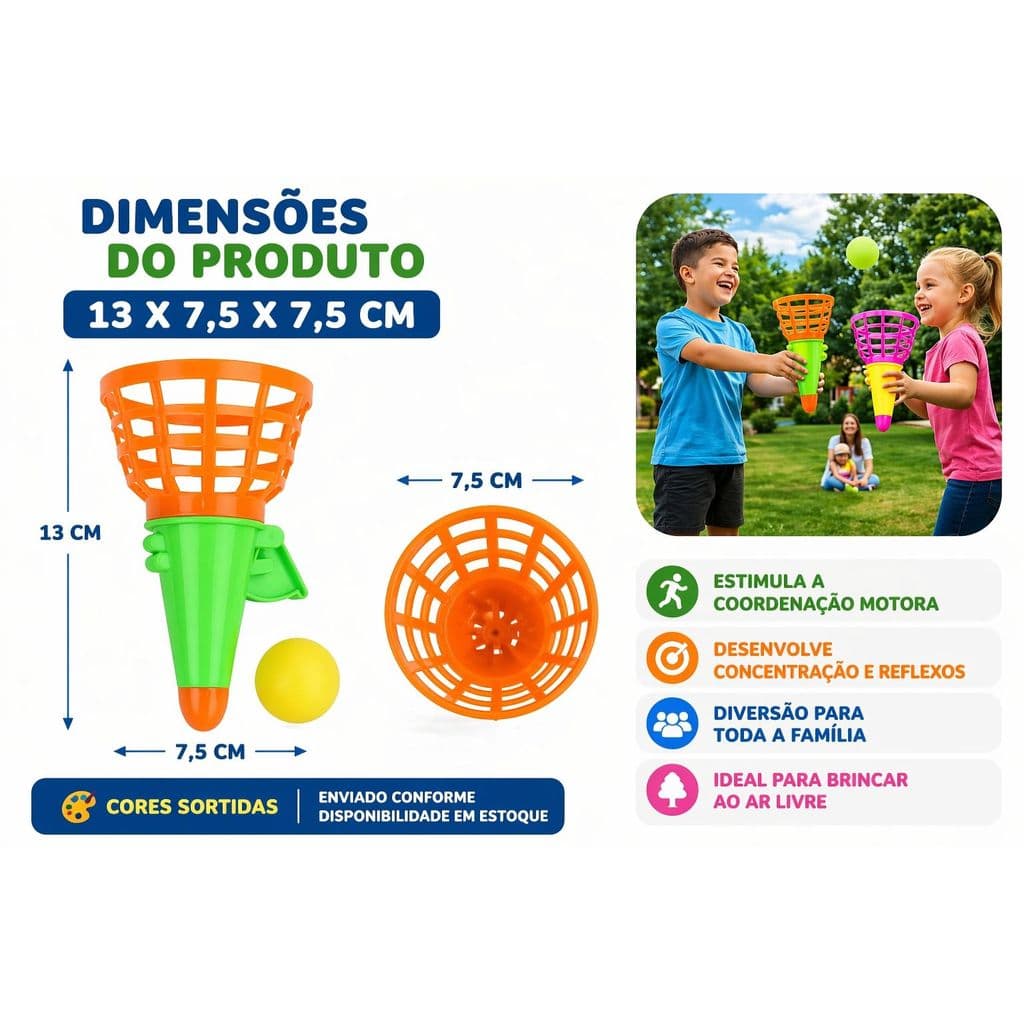 Jogo Pega Bola 2 Peças Coloridas com Bolinha Brinquedo Infantil