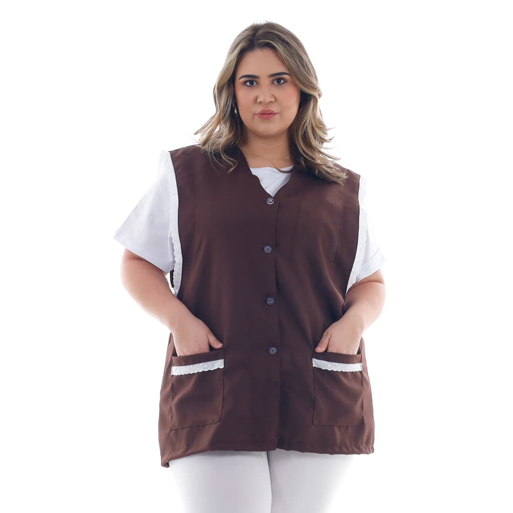 Jaleco Plus Size Sem Mangas Botões E Bordado Inglês