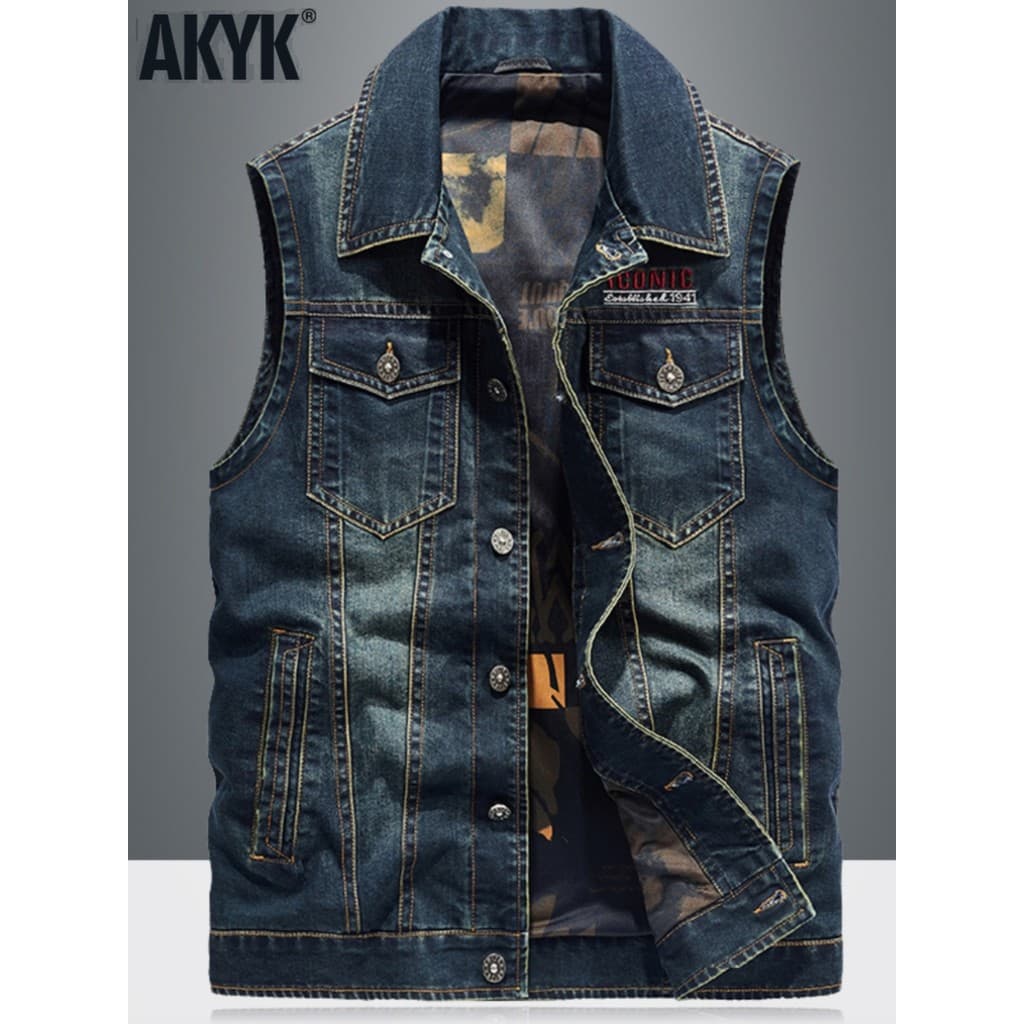 Primavera novo estilo colete jeans masculino jaqueta solta tamanho grande sem mangas colete ao ar livre Multi-bolso cole