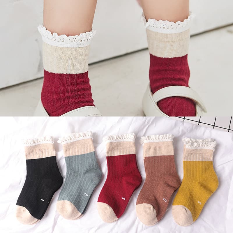 Crianças meias de tubo médio outono inverno rendas tira Vertical princesa meias de algodão puro meias do bebê na moda me