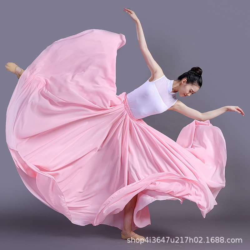 Chiffon dança clássica grande balanço gaze saia adulto 720 graus meio comprimento saia prática dança desempenho traje el