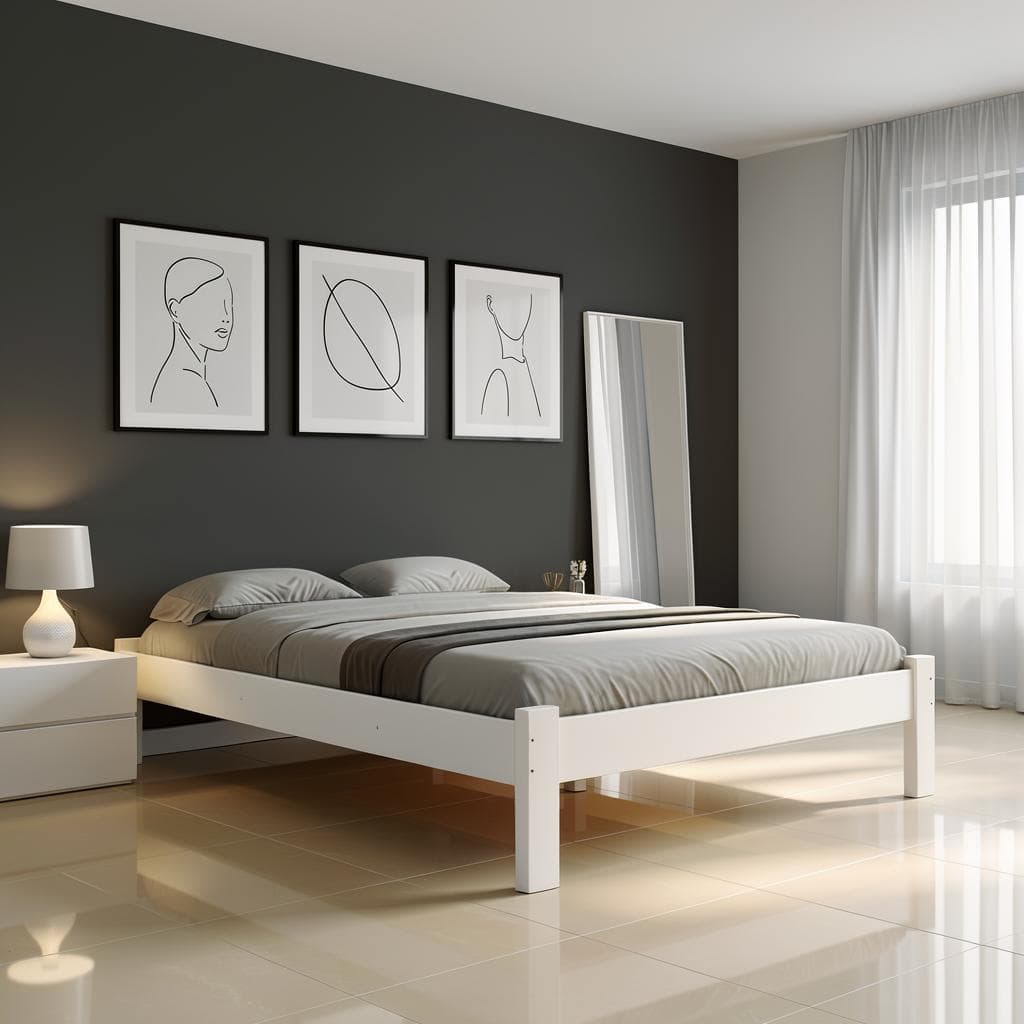 Cama Casal King Oriental em Madeira Maciça Cor Branco