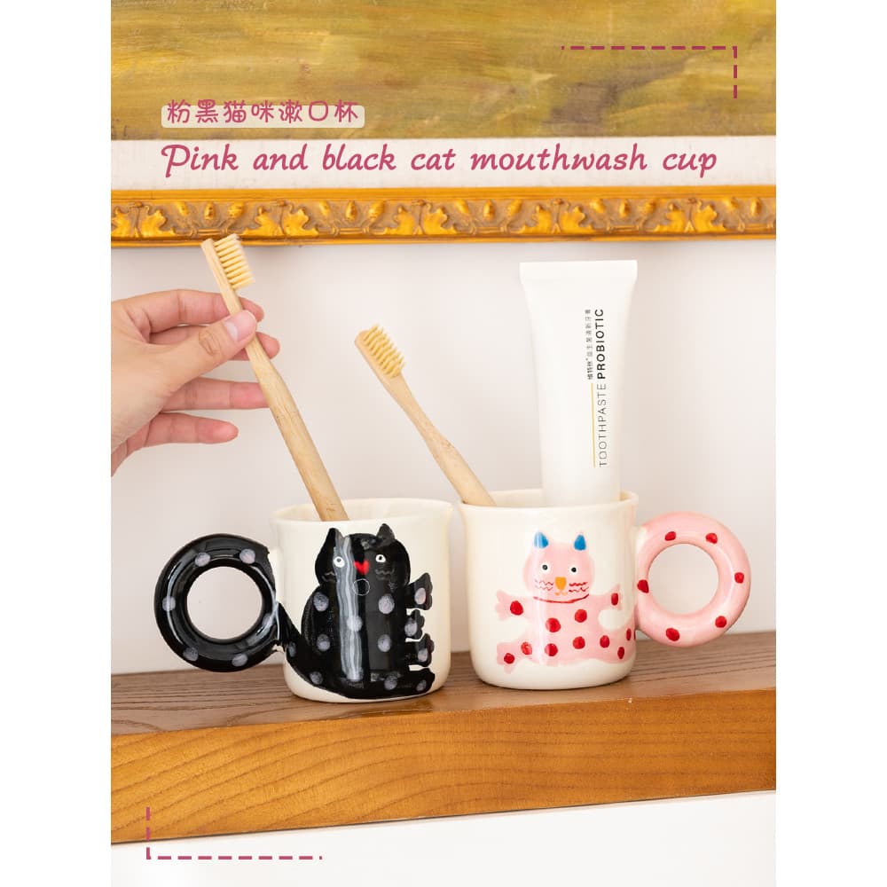 Polka Dot gato bucal copo 2024 novo estilo escovação bucal copo luz doméstica luxo High-End lavagem copo casal par