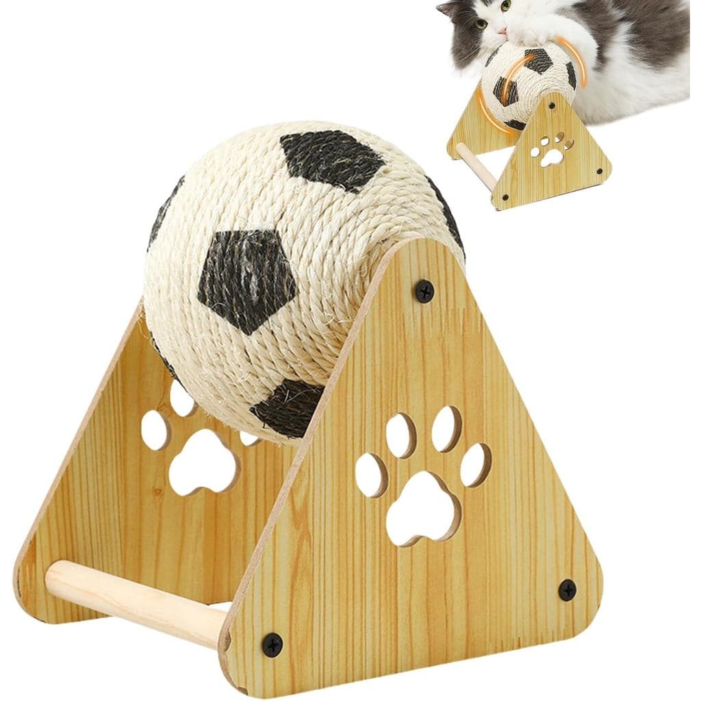 Bola Arranhadora para Gatos 15x18x20cm, Brinquedo para Gatos em Sisal, com Base de Madeira, Arranhador para Unhas, Bola