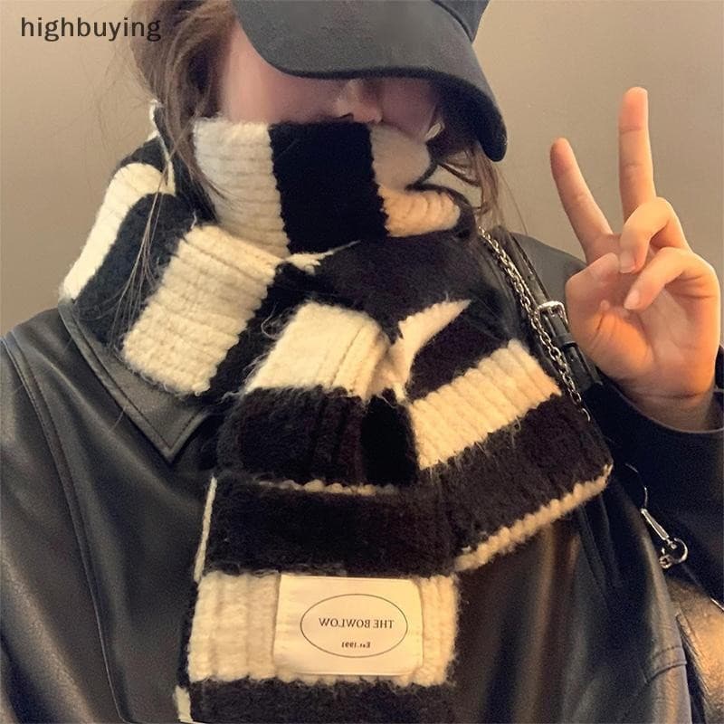 [highbuying] Cachecol Listrado Colorido de Inverno para Mulheres Estilo Coreano Versátil Simples Cachecol Retrô