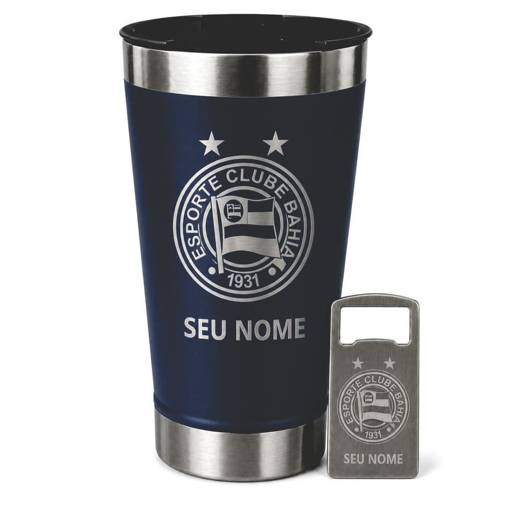 Copo Térmico AZUL MARINHO Bahia Personalizado Nome 473ml Inox Tampa Abridor  Presente Ideal Torcedor Super Homem