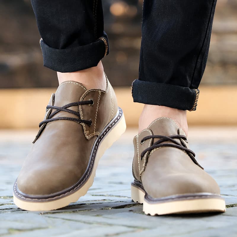 Sapatos masculinos de couro retrô de cano baixo, sapatos casuais respiráveis, macacão de couro genuíno, à prova d'água,
