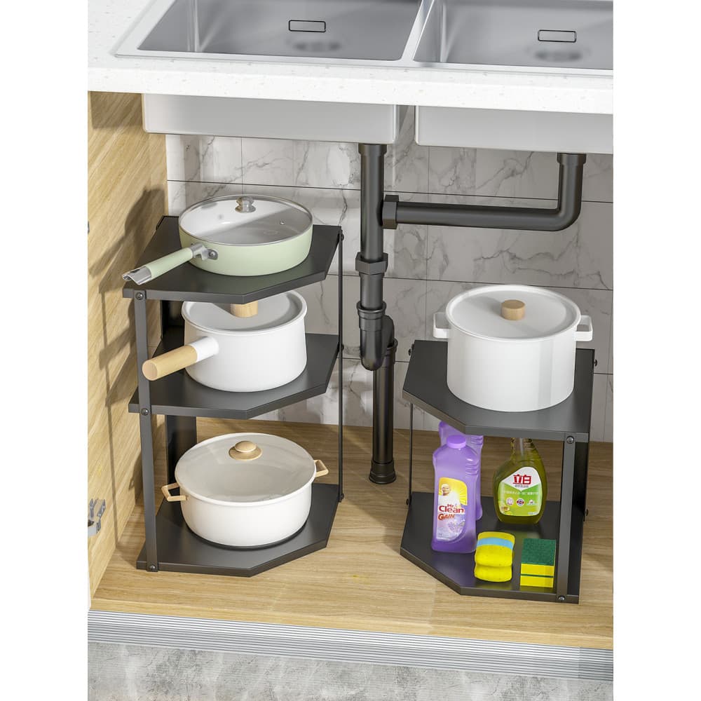 Rack de canto de cozinha Multi-camada pia pote rack bancada canto pote triângulo suporte pote rack de armazenamento