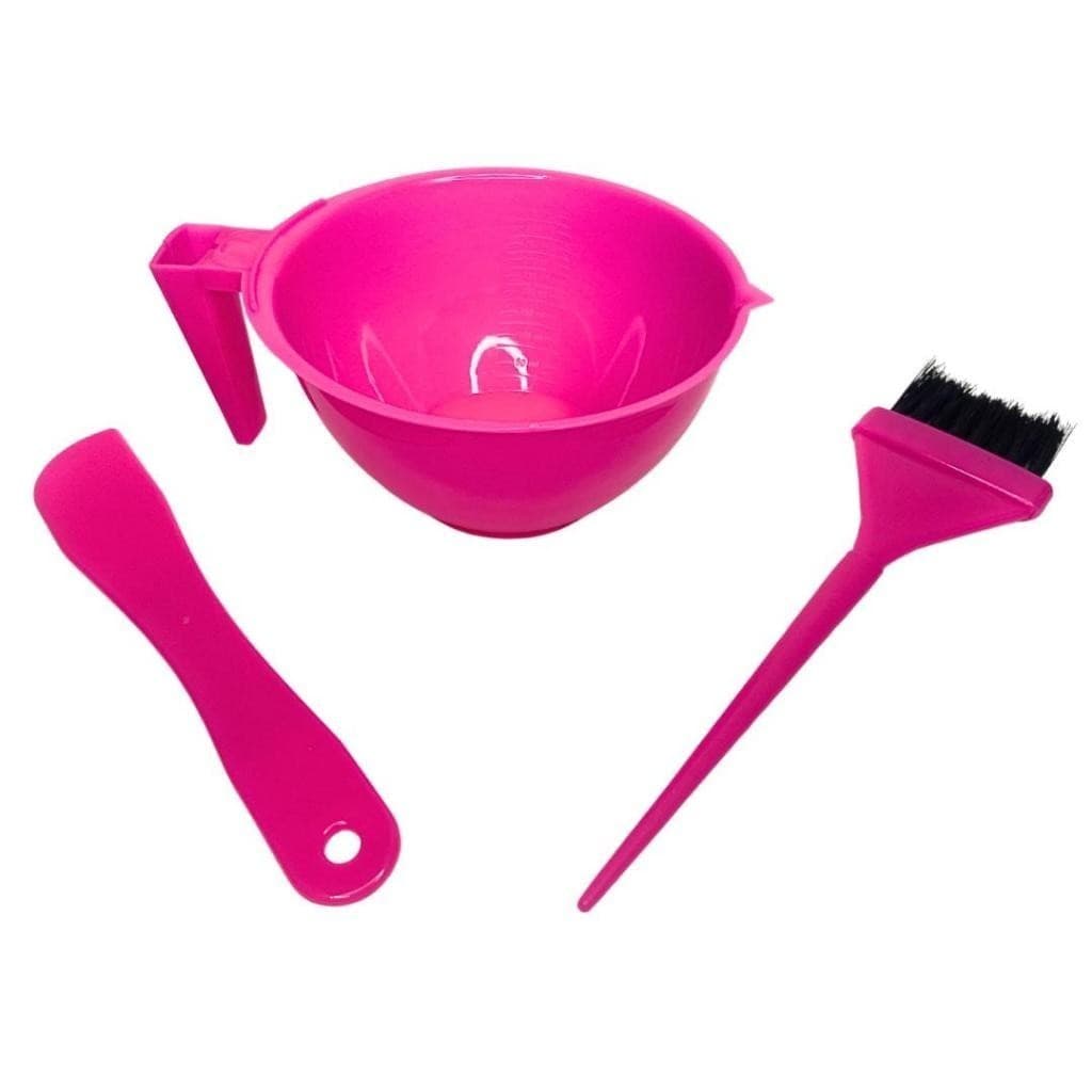 Kit Tintura de Quimica Cumbuca + Espatula + Pincel Rosa Profissional para salao de beleza ou barbearia.