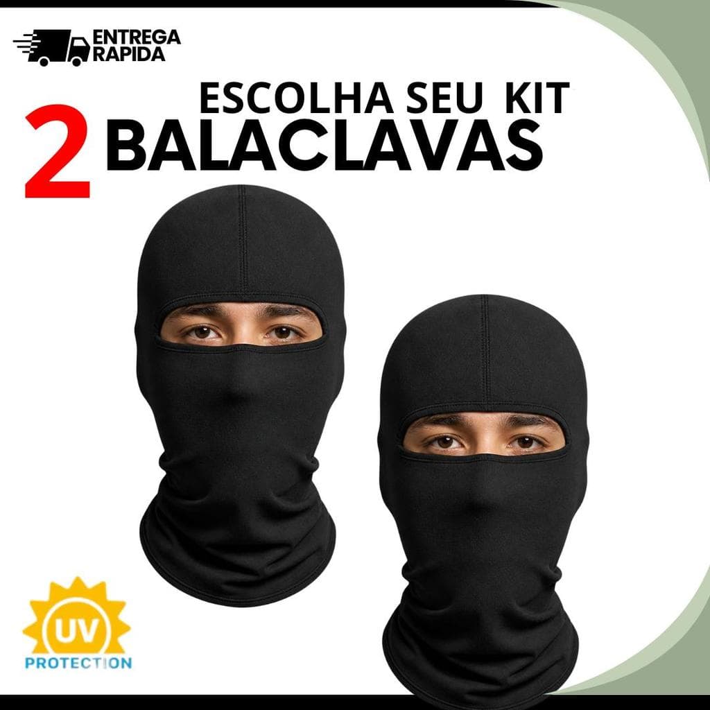 Aproveite 2 Balaclava Touca Ninja Preta Proteção UV – Moto, Bike, Pesca, Uso Tático, Airsoft e Paintball