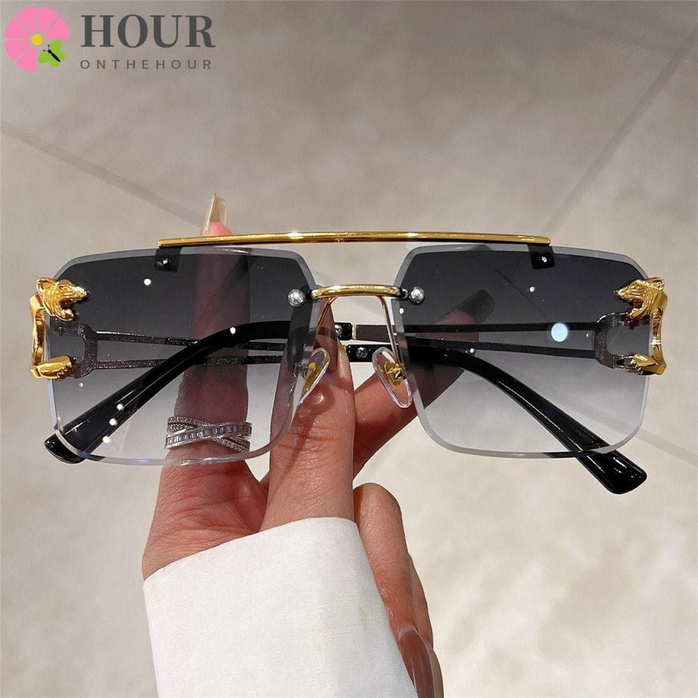Óculos De Sol Sem Aro HOUR , Com Decoração De Chita UV400 De Ponte Dupla , Tons Quadrados Grandes De Metal