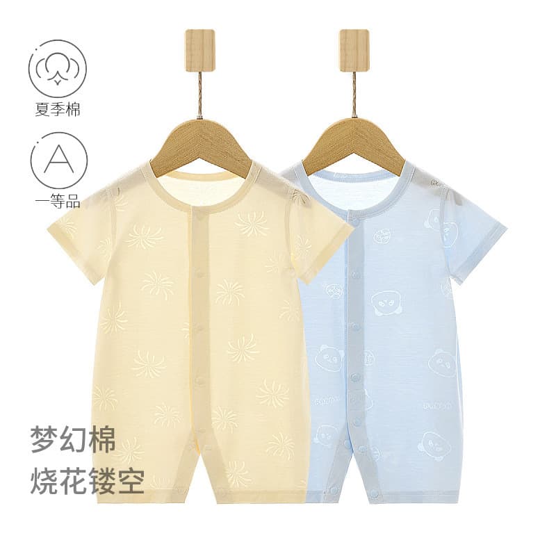 Bebê bebê curto escalada verão manga curta macacão queimado flor meninos meninas bebê fino Jacquard macacão bebê recém-n