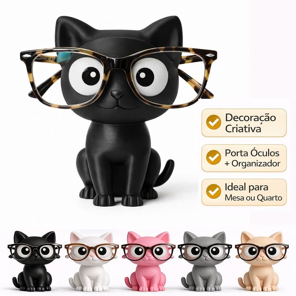 Suporte Porta Óculos Gatinho | Organizador de Mesa Decorativo Criativo