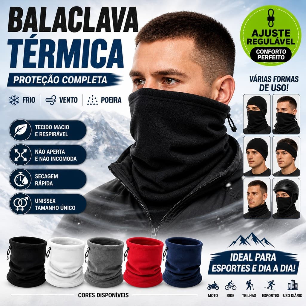 Balaclava Bandana Gola Touca Multiuso Térmica Inverno Frio