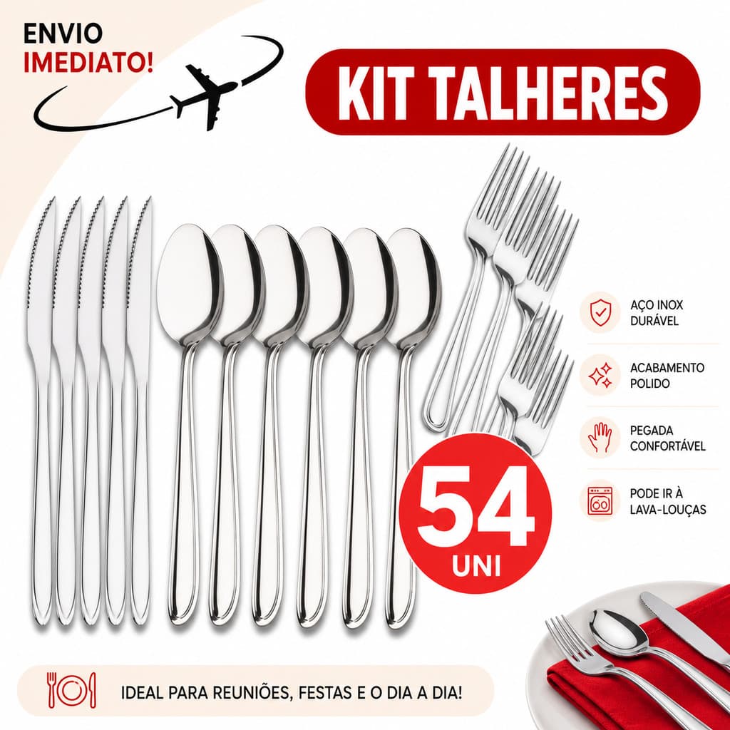 Conjunto Completo Talheres 54 Peças Inox Garfo Faca Colher Cozinha Restaurante * Envio Imediato *