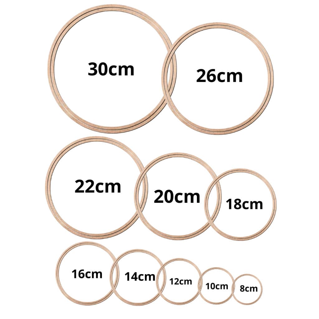 Bastidor em Mdf cru 6 mm Kit com 1 unidade de cada tamanho crochê moldura bordado porta aliança vários tamanhos