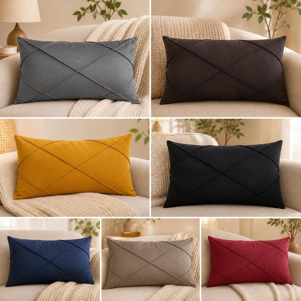 Kit 6 Capas de Almofada Baguete Suede Drapeada 50x30  Macio Decorativa Cama Sofá Premium