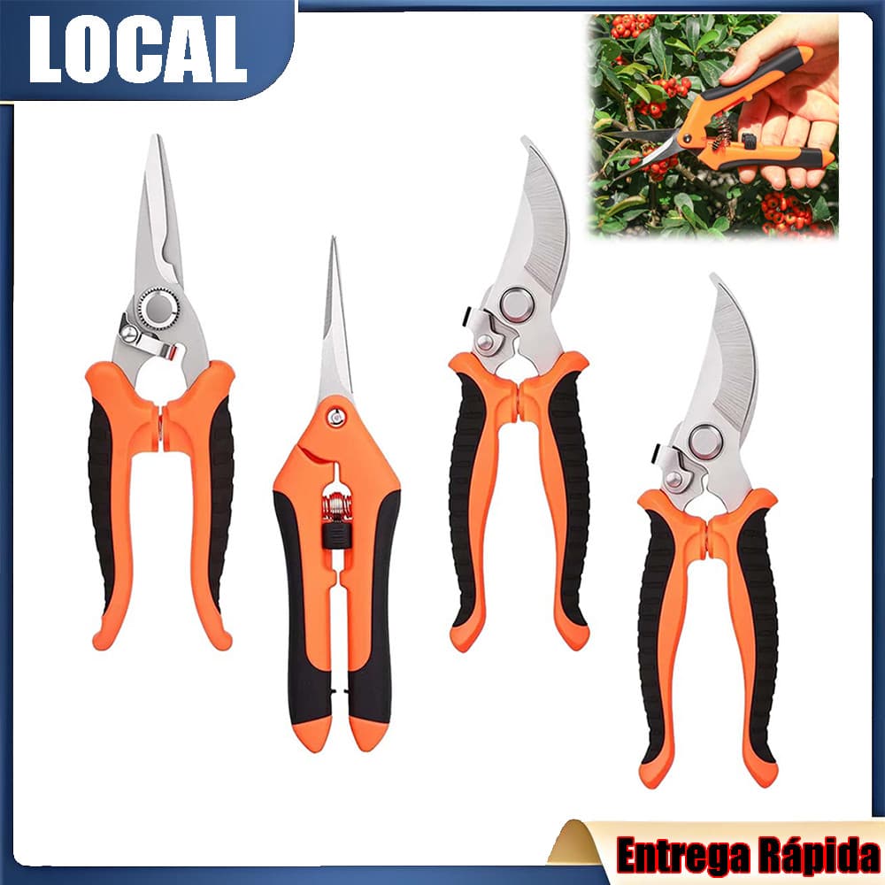 Conjunto de tesouras de trabalho de jardinagem laranja (incluindo 2 tesouras de poda de cotovelo + 1 tesoura de ferro +