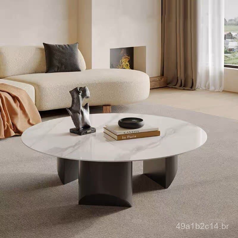 Mesa de centro minimalista italiana em ardósia, moderna, simples e de luxo discreto, adequada para salas de estar pequen